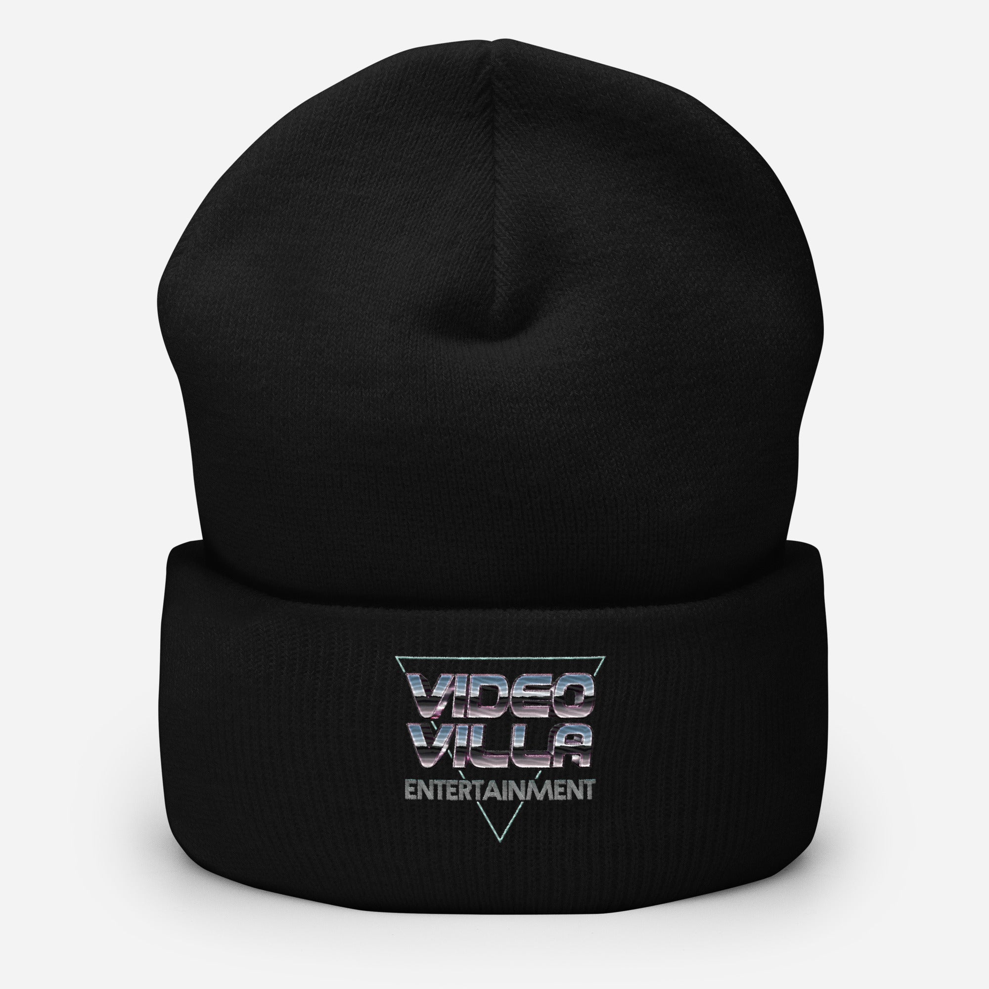 即日配送VALLAD STUDIO BEANIE CAP BLK/WHT Video Villa Entertainment Cuffed Beanie